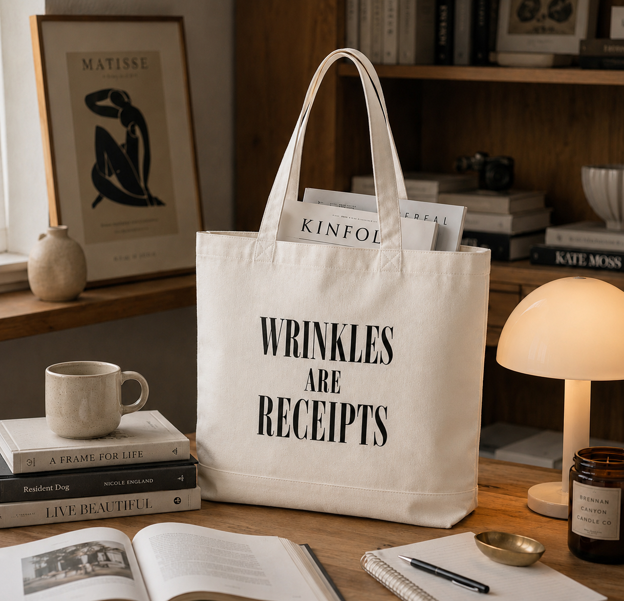 WRINKLES ARE RECEIPTS TOTE BAG