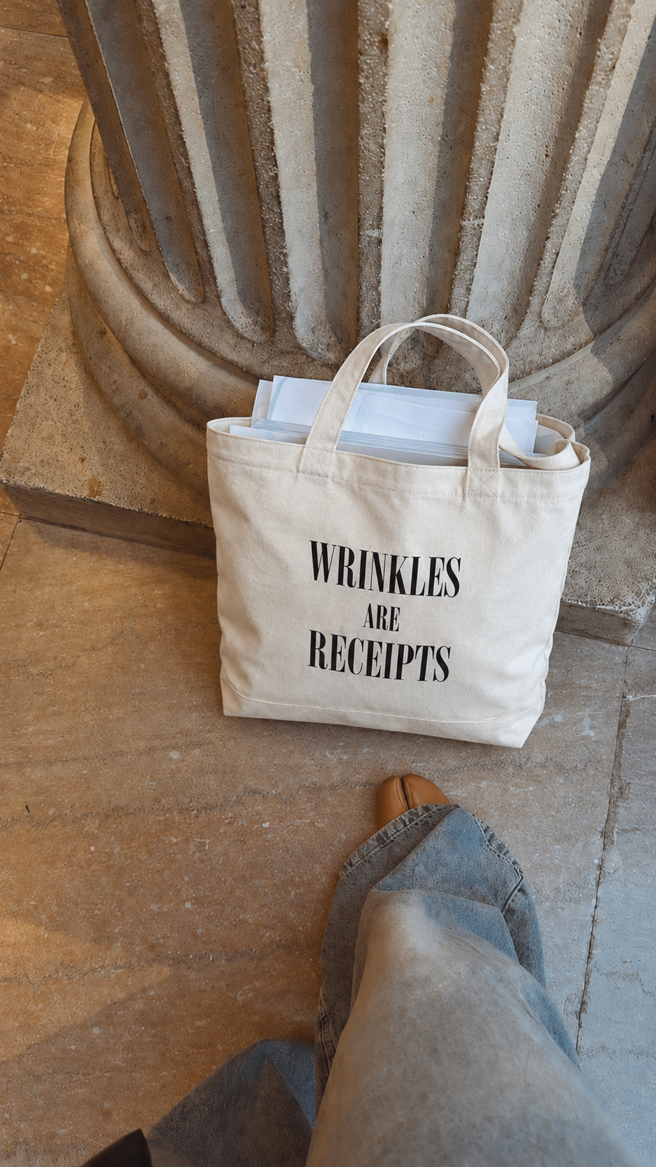WRINKLES ARE RECEIPTS TOTE BAG