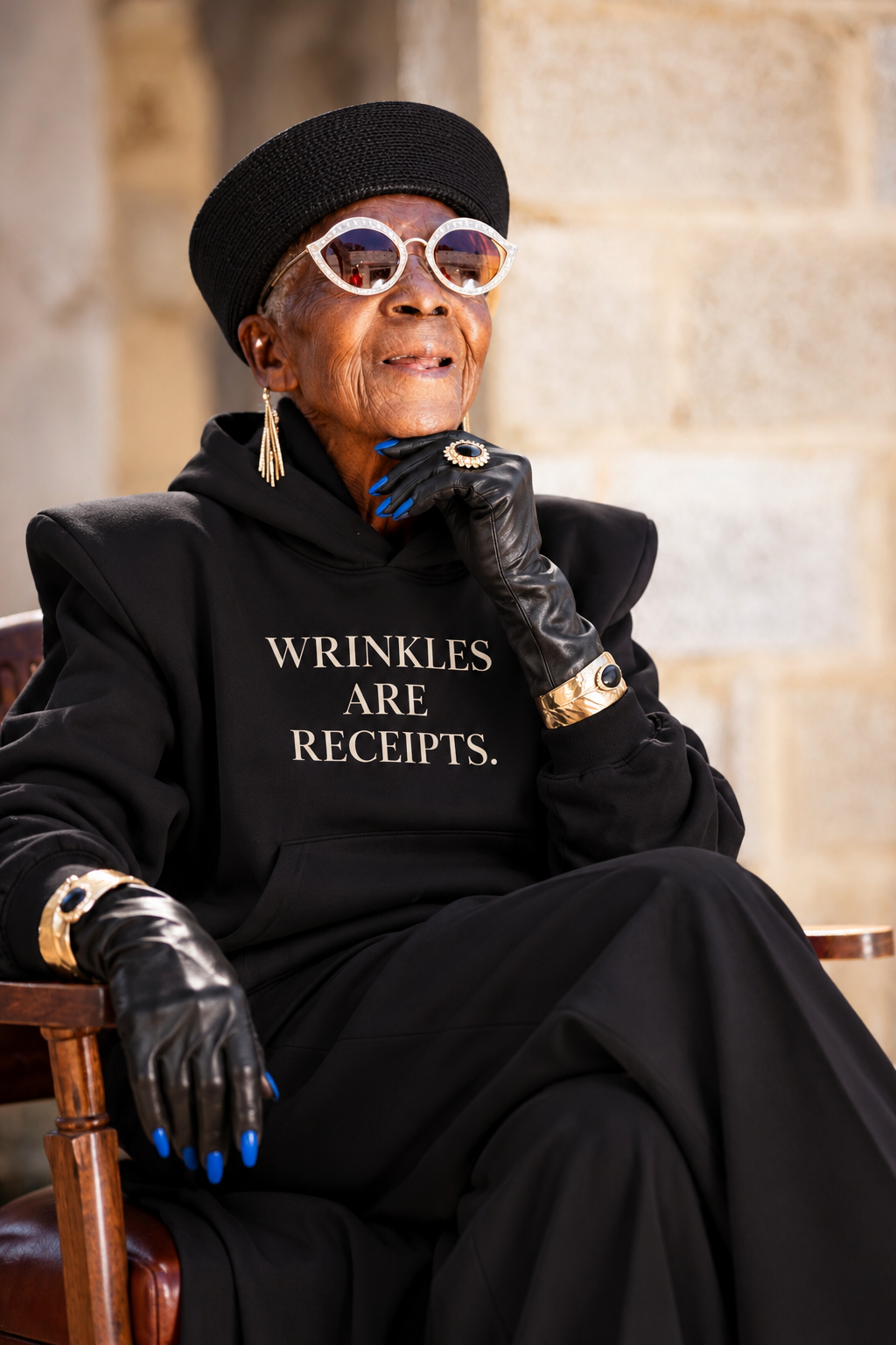 WRINKLES ARE RECEIPTS HOODIE￼