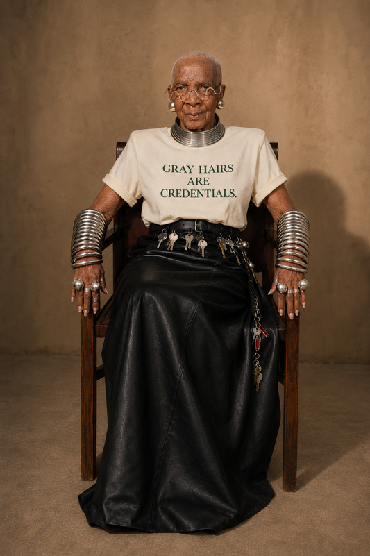 GRAY HAIRS ARE CREDENTIALS CREAM TEE.